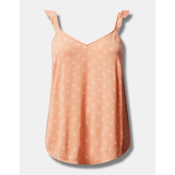 Torrid Lotus Ditsy Crinkle Gauze V-Neck Ruffle Strap Tank Top Size 2X 18-20 - Picture 1 of 9